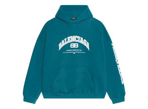 Balenciaga Logo-Print Maison Hoodie Petrol Blue (Pre-Owned)