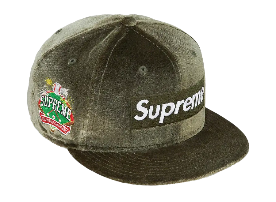 Supreme Velour Box Logo New Era Hat Olive