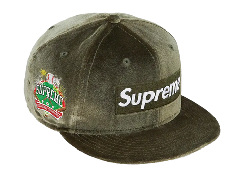 Supreme Velour Box Logo New Era Hat Olive