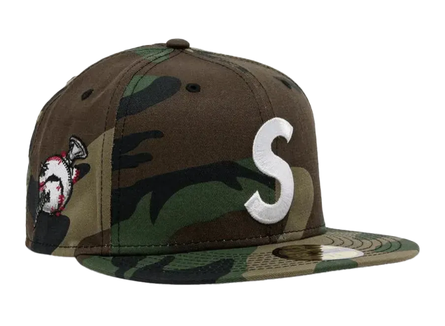 Supreme Screw Ball S Logo New Era Fitted Hat Woodland Camo