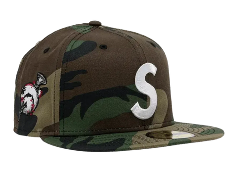 Supreme Screw Ball S Logo New Era Fitted Hat Woodland Camo