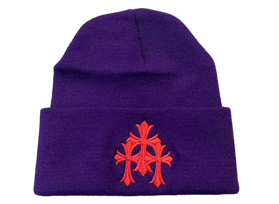 Chrome Hearts Triple Cross Beanie Purple/Red