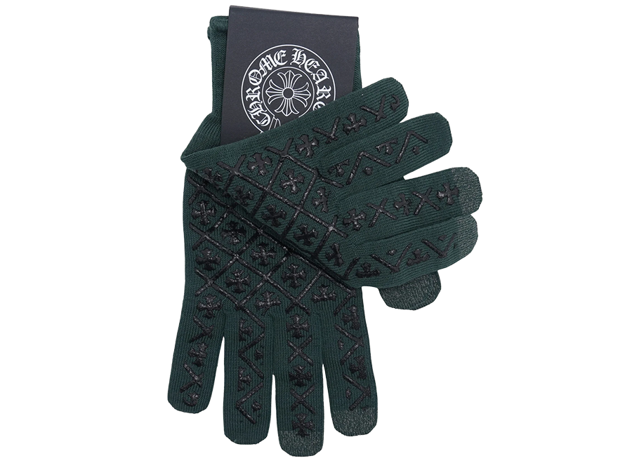 Chrome Hearts Script Cross Logo Gloves Green