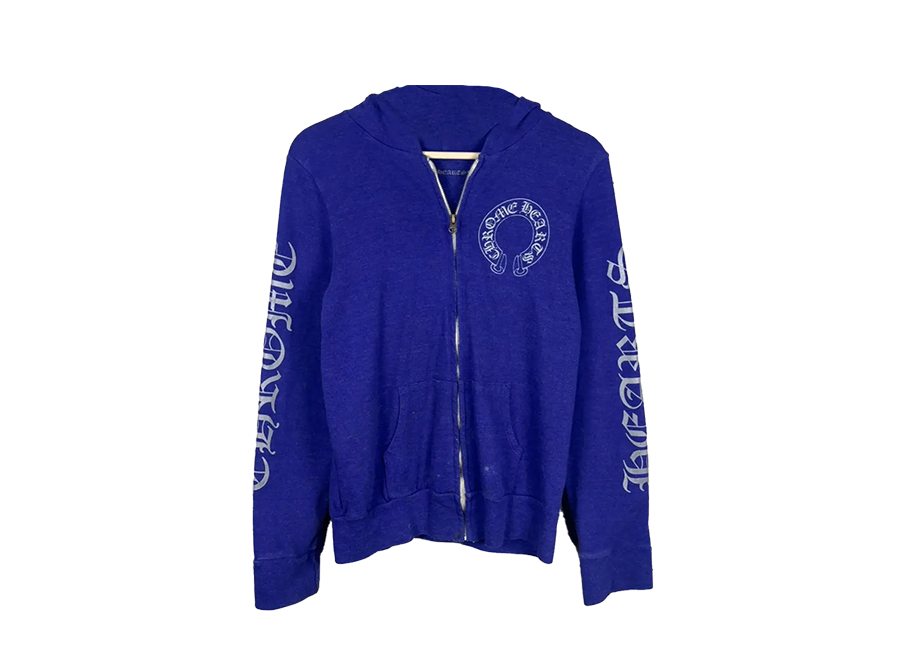 Chrome Hearts Horseshoe Script Zip Up Hoodie Blue/Silver