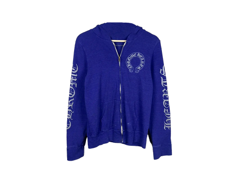 Chrome Hearts Horseshoe Script Zip Up Hoodie Blue/Silver
