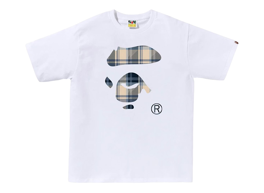 BAPE Check Ape Face Tee White/Blue (Pre-Owned)