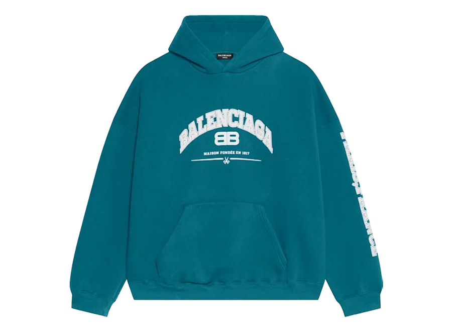 Balenciaga Logo-Print Maison Hoodie Petrol Blue (Pre-Owned)