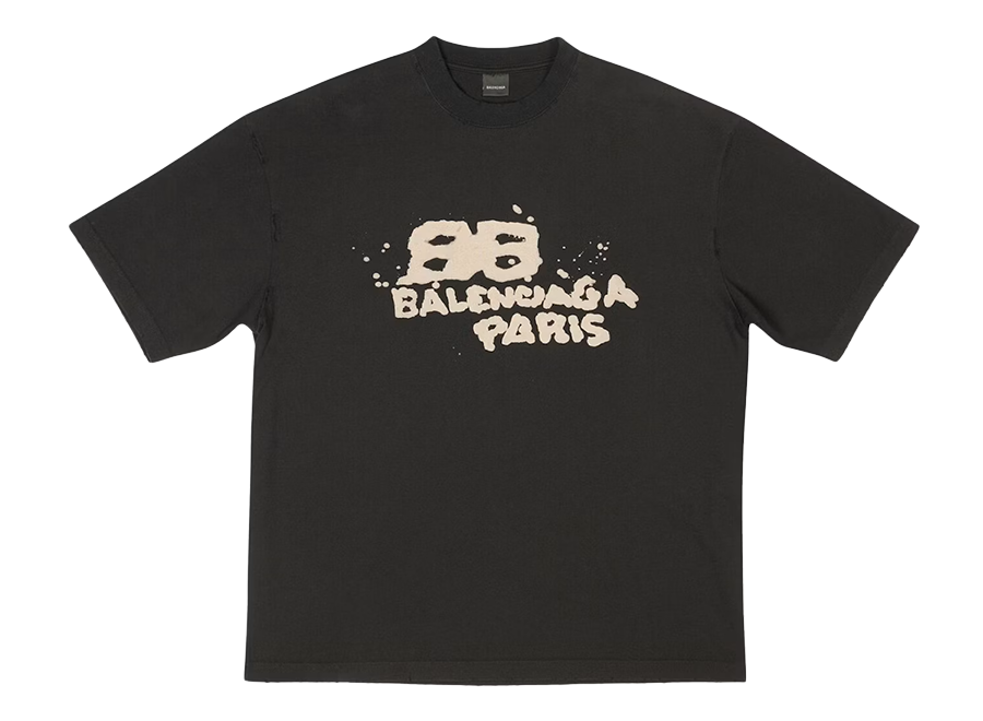 Balenciaga Men's Hand Drawn BB Icon Medium Fit Vintage T-Shirt Black/Beige (Pre-Owned)