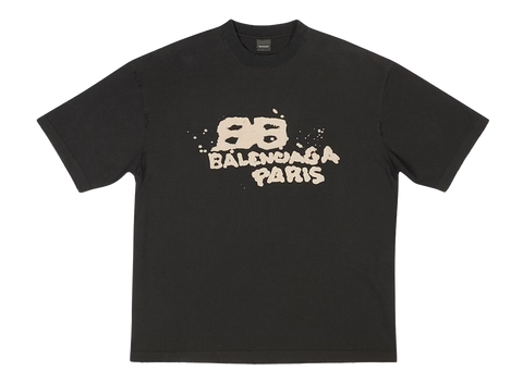 Balenciaga Men's Hand Drawn BB Icon Medium Fit Vintage T-Shirt Black/Beige (Pre-Owned)