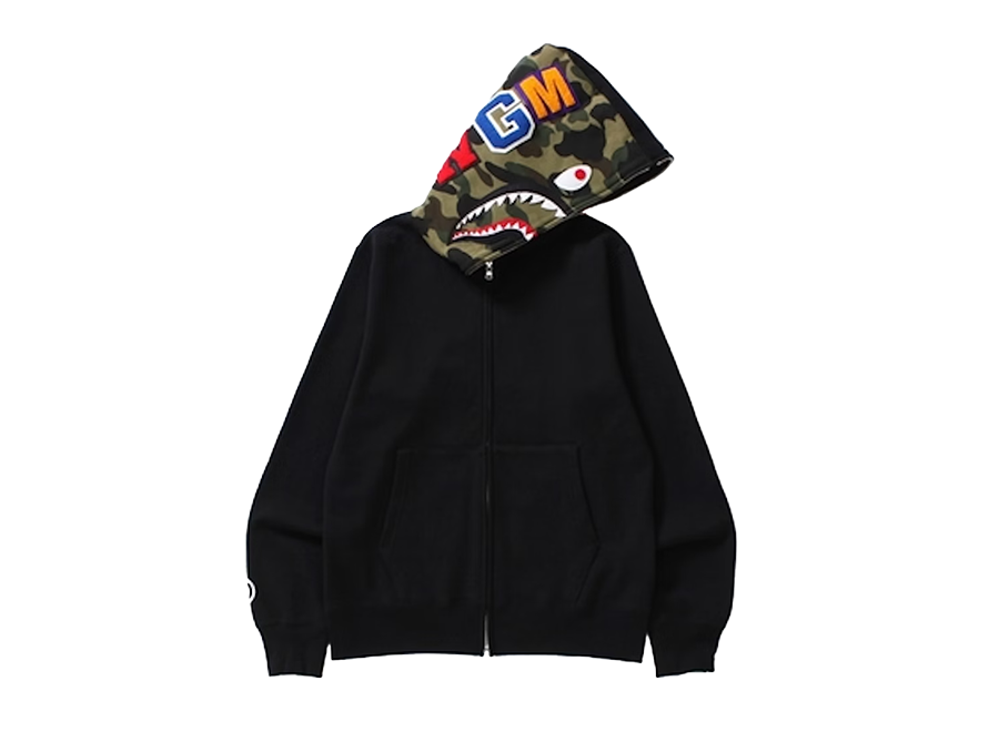 BAPE Shark Full Zip Hoodie Camo Hood Black