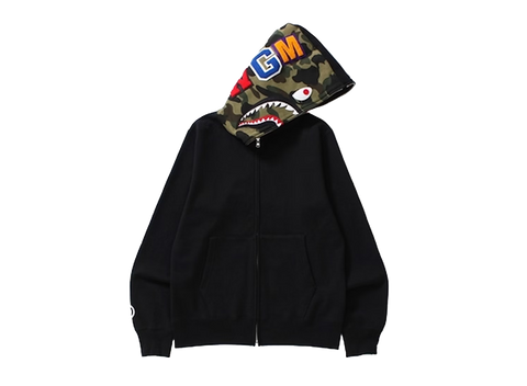 BAPE Shark Full Zip Hoodie Camo Hood Black (Pre-Owned)