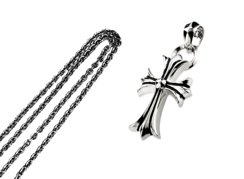 Chrome Hearts Cross Pendant W/ Bale & 24 Inch Paper Chain Necklace Set