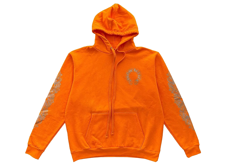 Chrome Hearts Orange & Silver Miami Exclusive Horseshoe Logo Hoodie