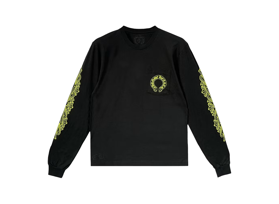 Chrome Hearts Neon Yellow Horseshoe Long Sleeve Tee Black/Neon