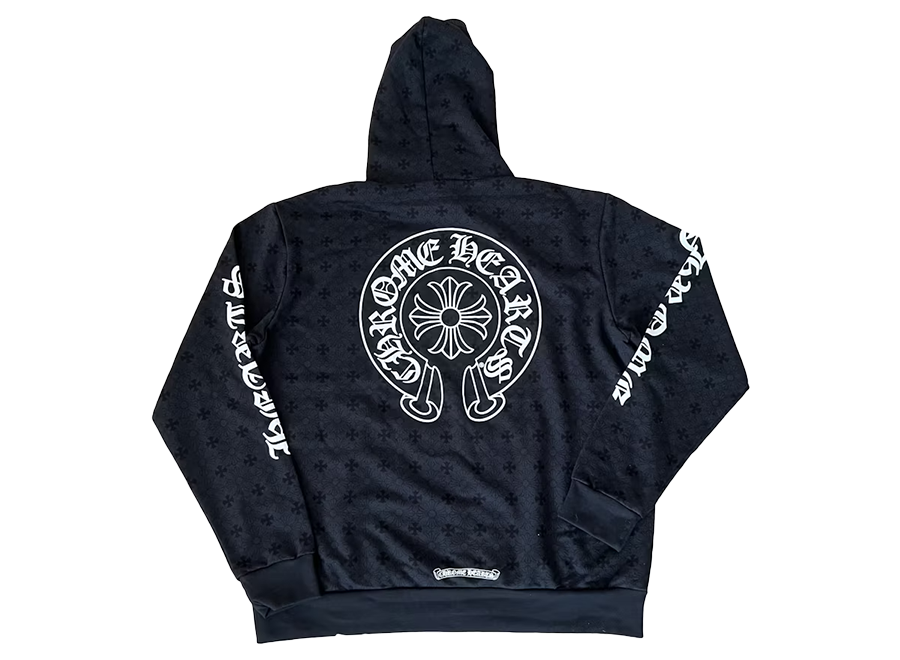 Chrome Hearts Plus Cross All Over Print Horseshoe Logo Hoodie Black (Pre-Owned)