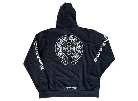 Chrome Hearts Plus Cross All Over Print Horseshoe Logo Hoodie Black (Pre-Owned)