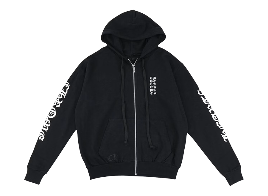 Chrome Hearts Vertical Logo Zip Up Hoodie Black/White (Thermal Lined)
