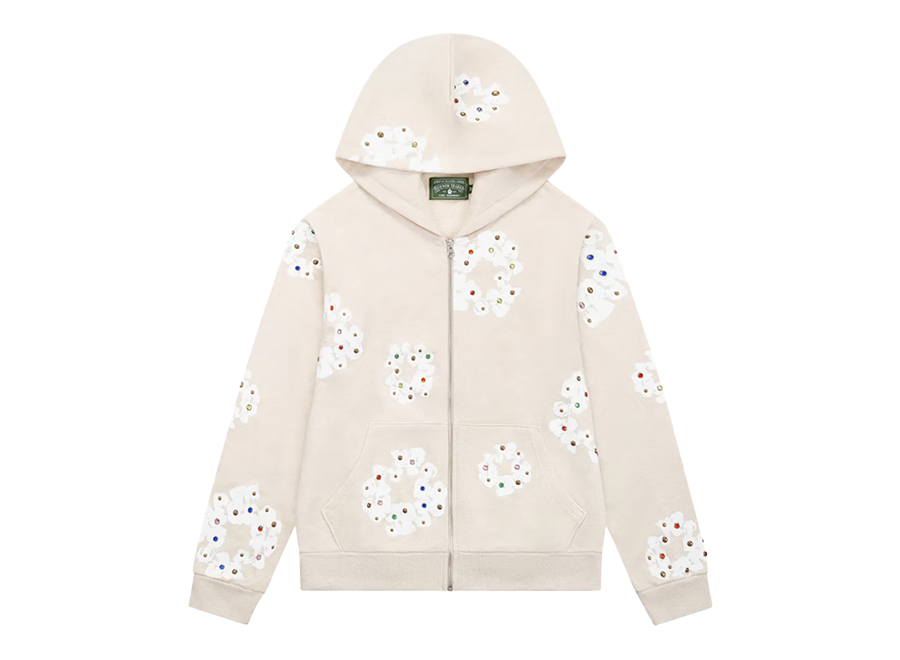 Denim Tears Rhinestone Cotton Wreath Zip Hoodie Oatmeal