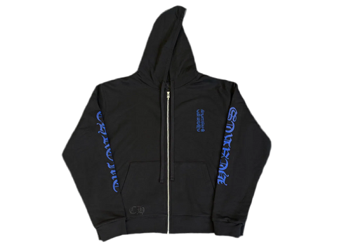 Chrome Hearts Vertical Logo Zip Up Hoodie Black/Blue (Thermal Lining) (Pre-Owned)