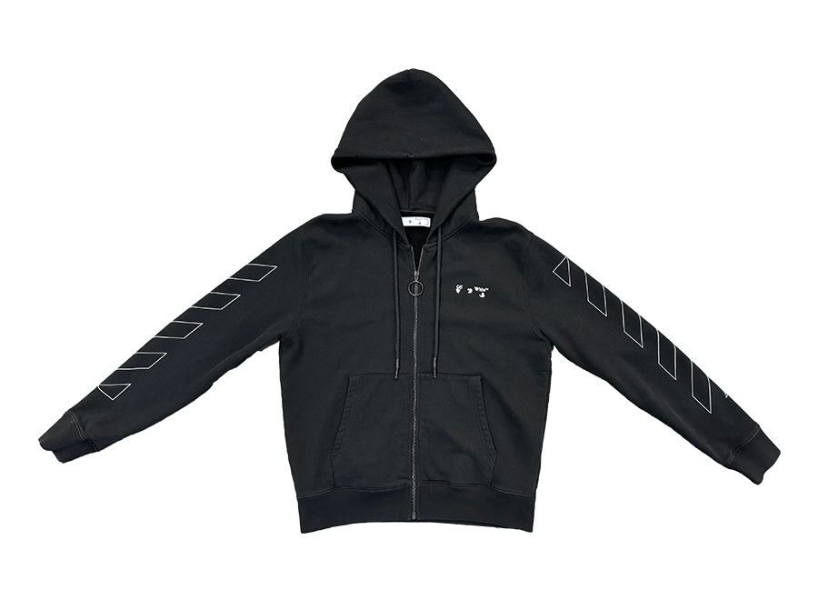 Off-White Outline Stripe Zip Hooded Sweatshirt Black (Pre-Owned)