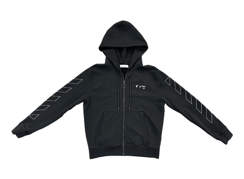 Off-White Outline Stripe Zip Hooded Sweatshirt Black (Pre-Owned)
