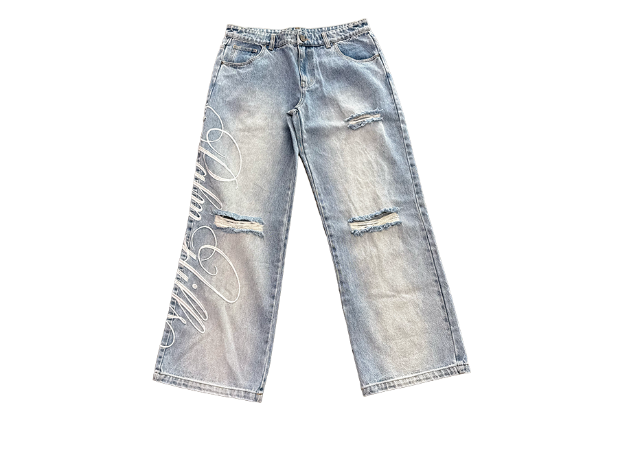 Palm Hills Calligraphy Denim Pants