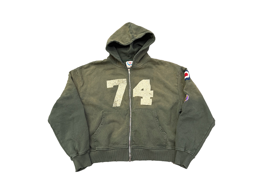 74 Is War Khaki Green Patched Zip Up