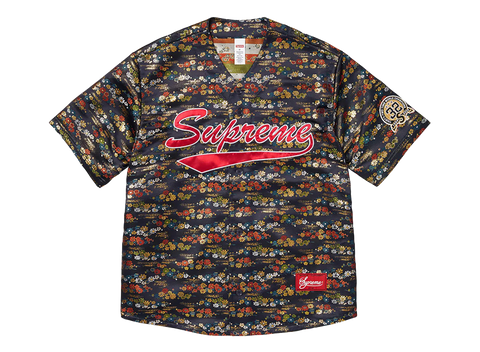 Supreme Floral Jacquard Baseball Jersey Navy