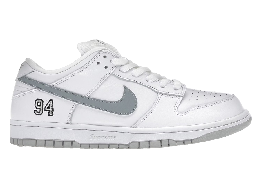 Nike SB Dunk Low Supreme 94 White Metallic Silver