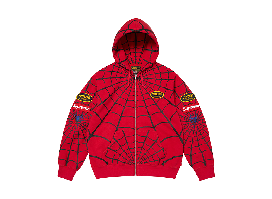 Supreme Vanson Leathers Spider-Man Zip Up Hooded Sweatshirt Red