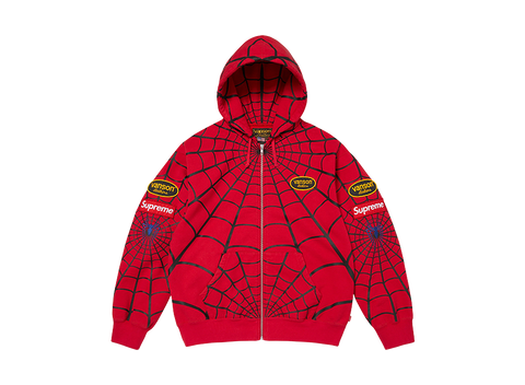 Supreme Vanson Leathers Spider-Man Zip Up Hooded Sweatshirt Red