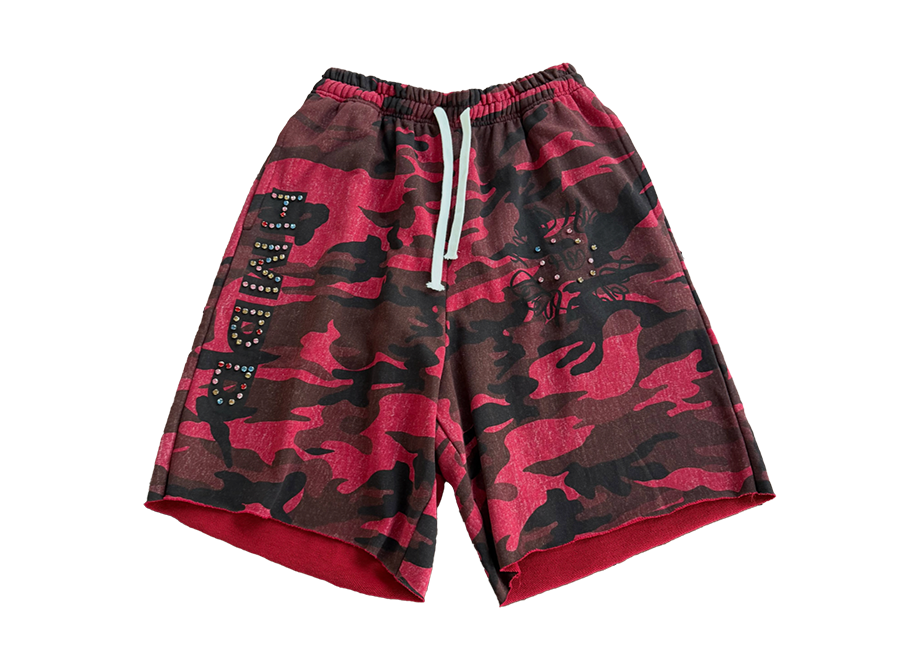 HMDD Camo Rhinestone Sweatshorts Red