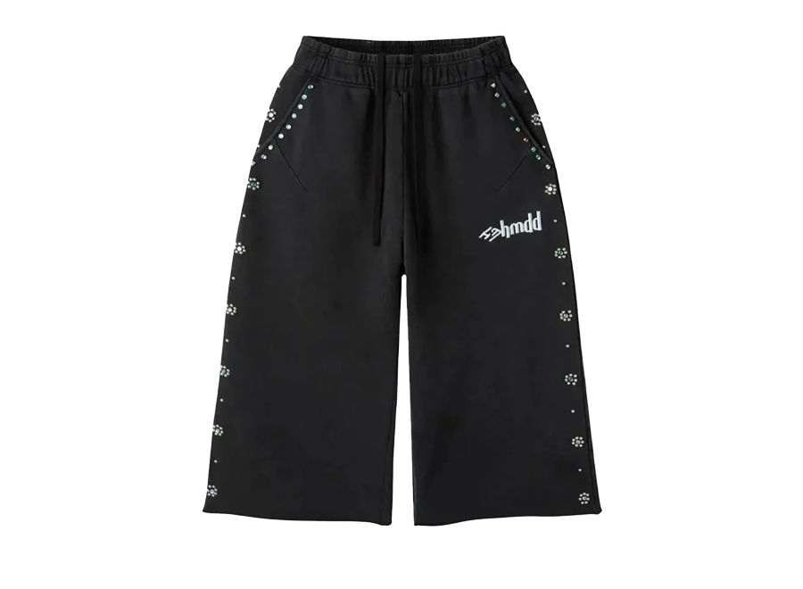 HMDD flower studded shorts black