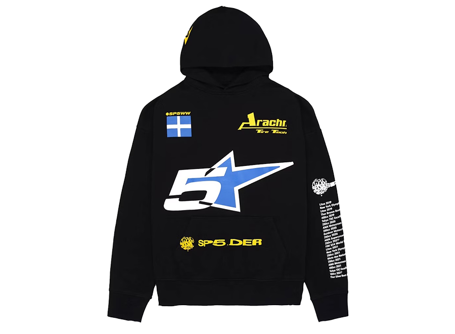 Sp5der Pit Crew Oversized Hoodie Black