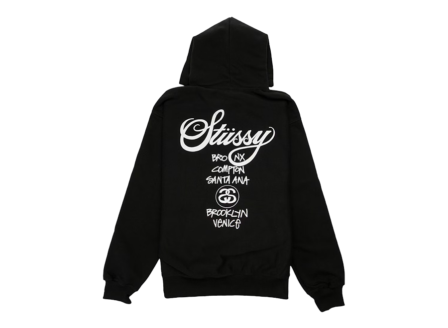 Stussy World Tour Zip Up Hoodie Black