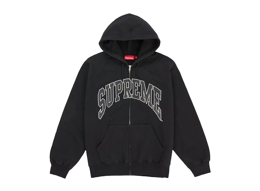 Supreme Cracked Raglan Zip Up Hooded Sweatshirt Black