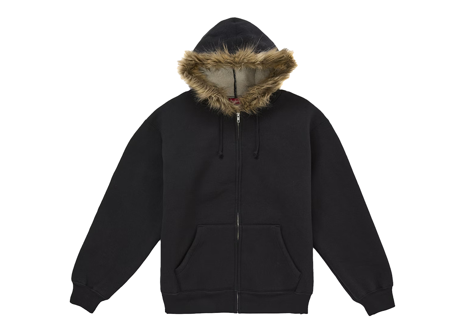 Supreme Faux Fur Zip Up Hooded Sweatshirt Black