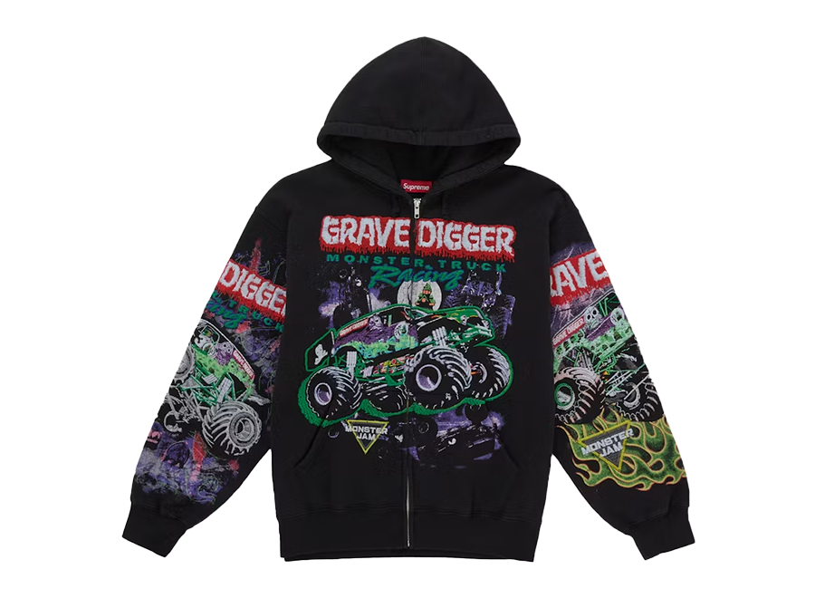 Supreme Grave Digger Zip Up Hooded Sweatshirt Black