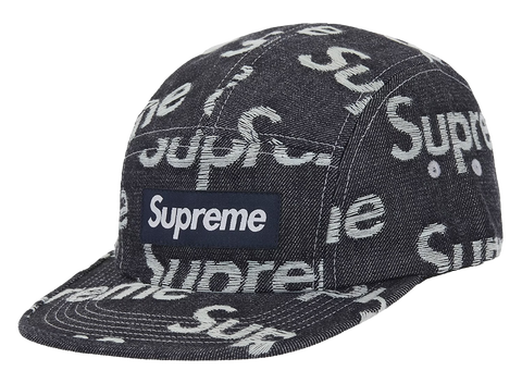 Supreme Jacquard Logos Denim Camp Cap Rigid Indigo