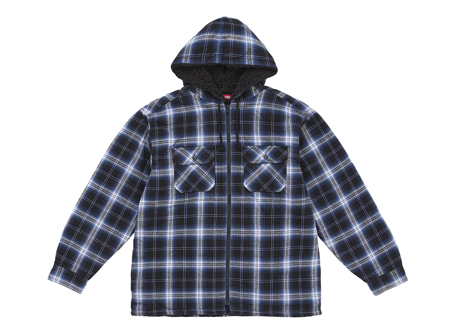 Supreme Lined Zip Up Hooded Flannel Shirt Navy