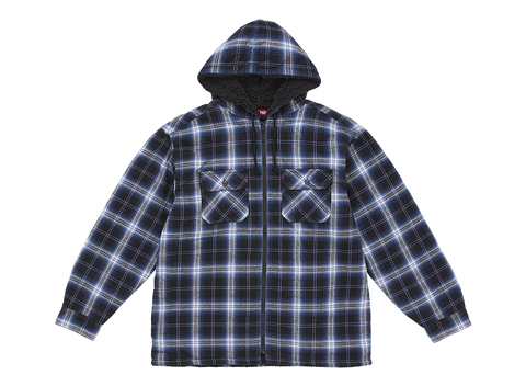 Supreme Lined Zip Up Hooded Flannel Shirt Navy
