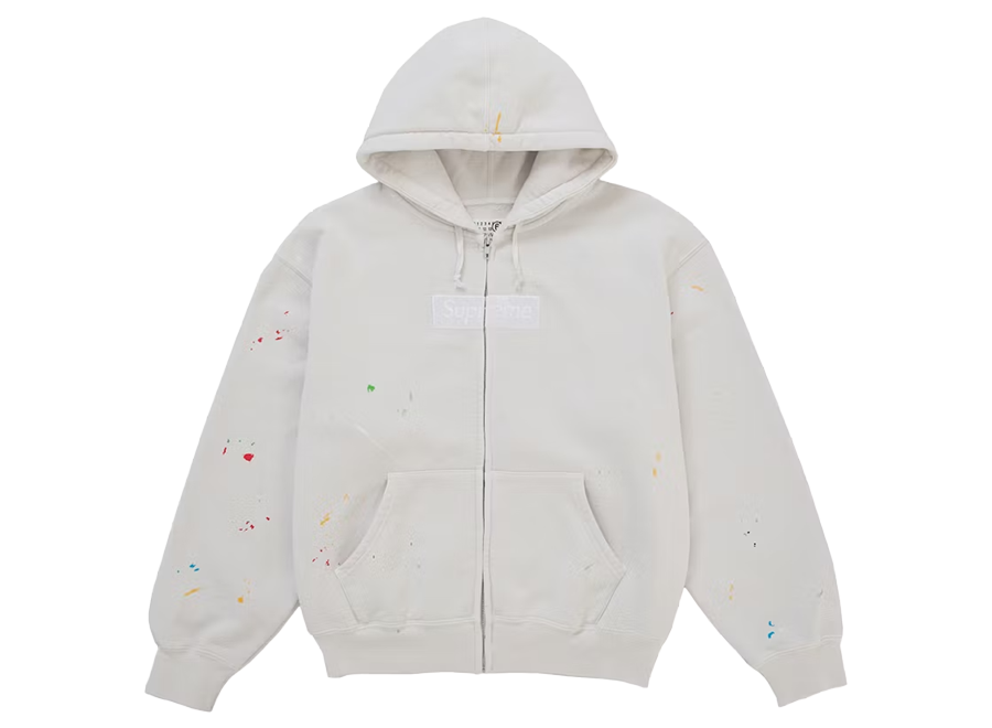 Supreme MM6 Maison Margiela Box Logo Zip Up Hooded Sweatshirt White (Pre-Owned)
