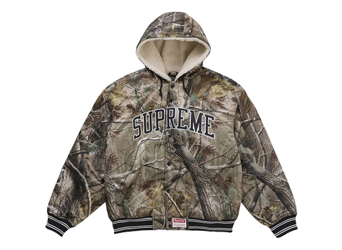 Supreme Mitchell & Ness Lined Hooded Satin Varsity Jacket Realtree AP Camo