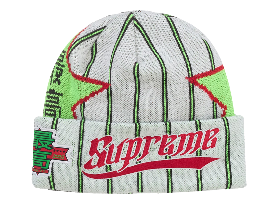 Supreme New Era Stars Beanie White