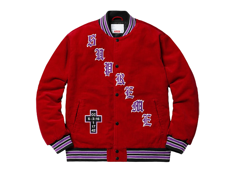 Supreme Old English Corduroy Varsity Jacket Red (Pre-Owned)