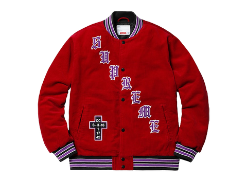 Supreme Old English Corduroy Varsity Jacket Red (Pre-Owned)