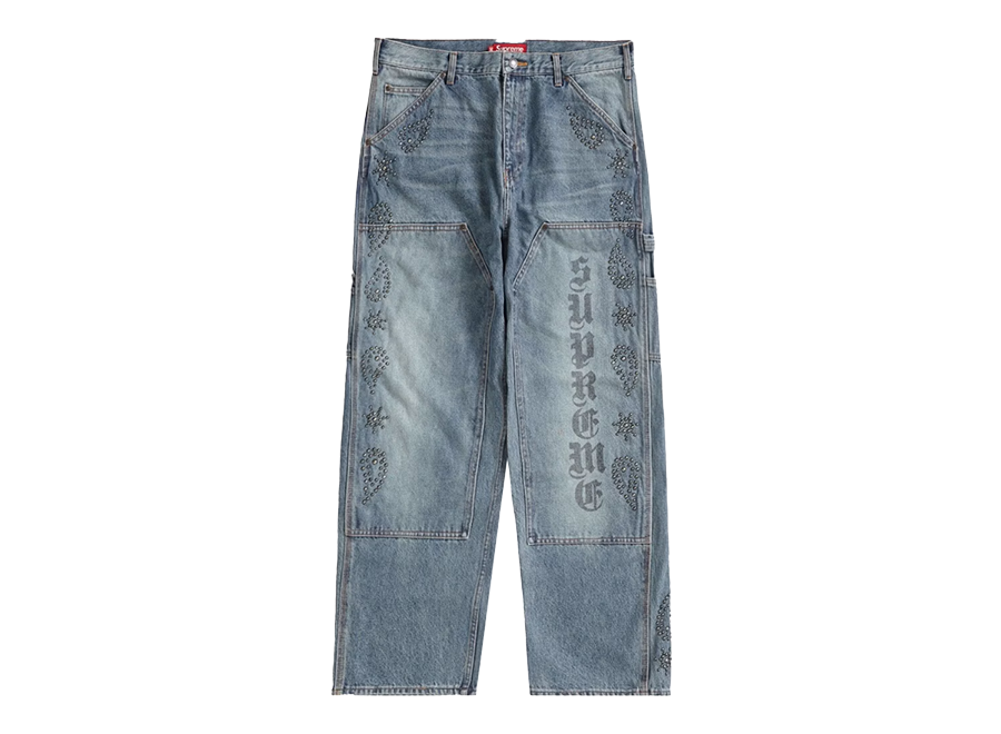 Supreme Paisley Studded Double Knee Painter Pant Washed Blue (Pre-Owned)