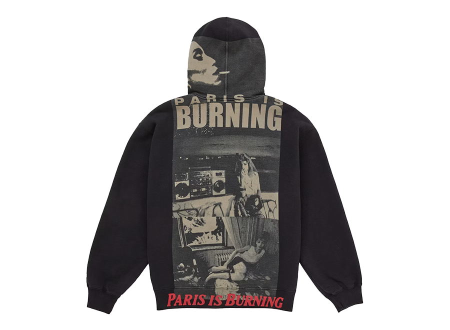 Supreme Paris Is Burning Zip Up Hooded Sweatshirt Black (Pre-Owned)