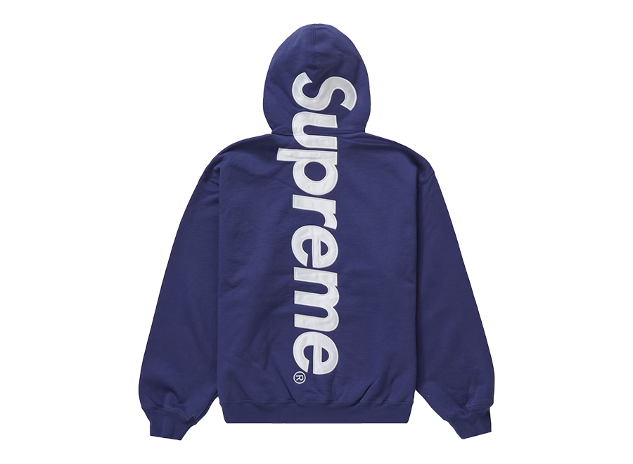 Supreme Satin Appliqué Hooded Sweatshirt (FW23) Washed Navy
