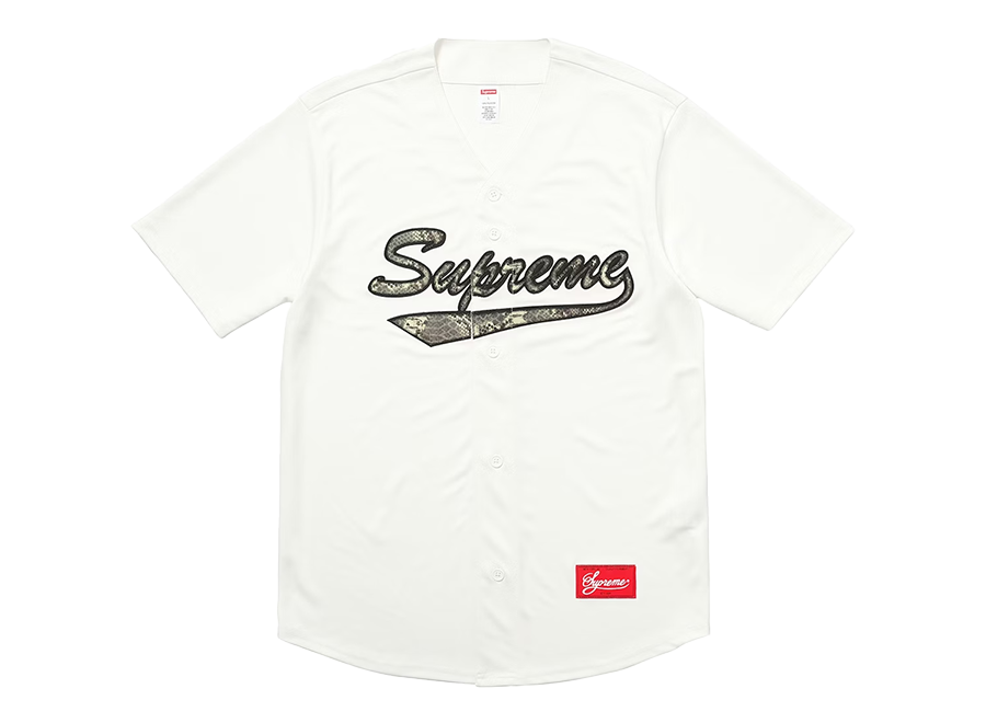 Supreme Snake Script Logo Baseball Jersey White